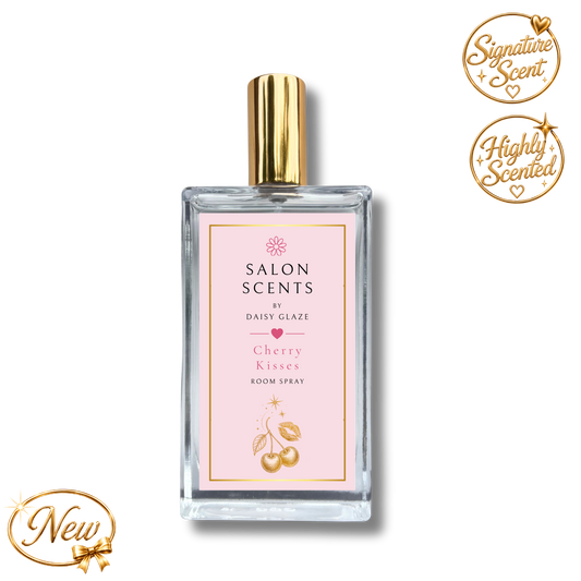 Cherry Kisses room spray in a 100ml Daisy Glaze Salon Scents glass bottle