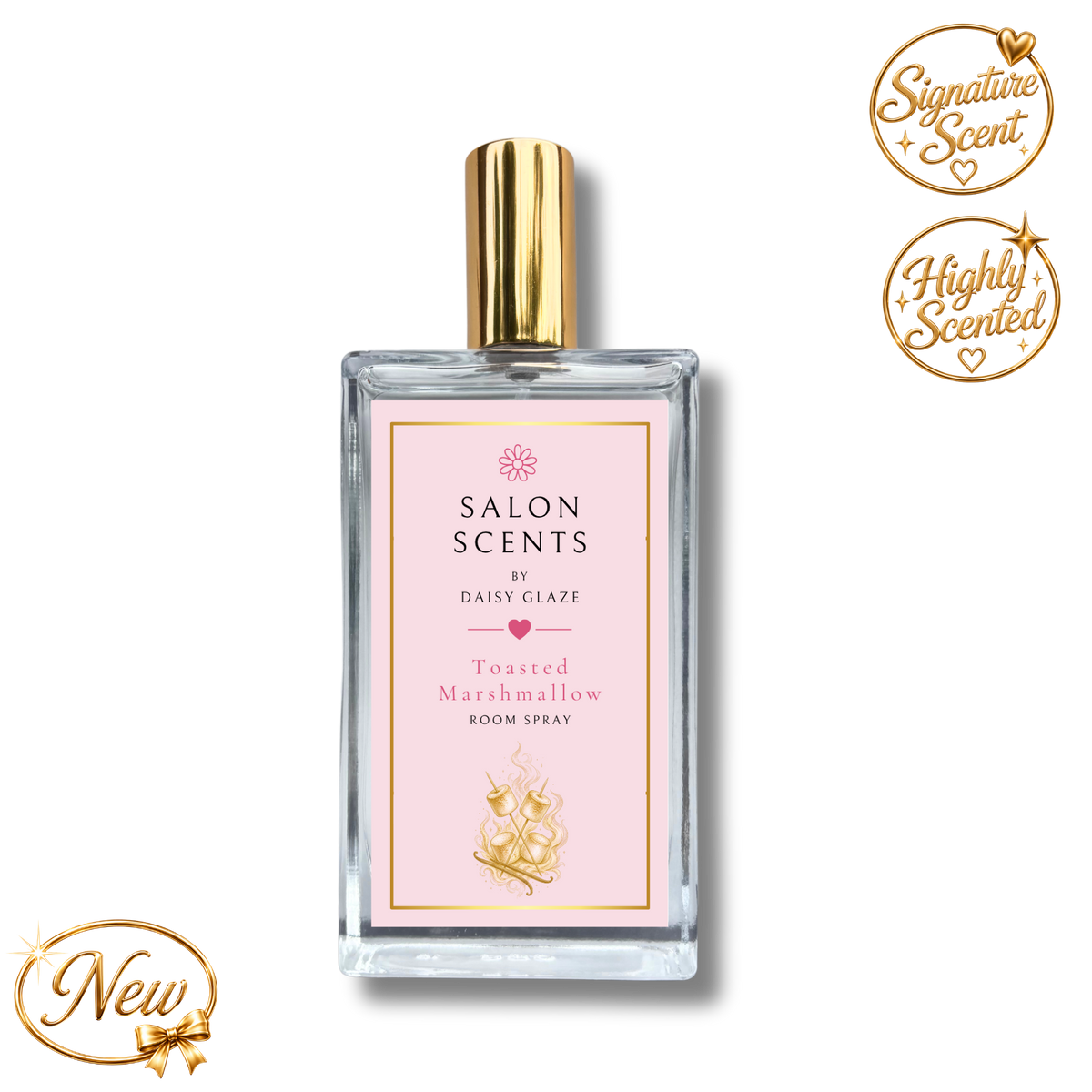 Toasted Marshmallow room spray in a 100ml Daisy Glaze Salon Scents glass bottle