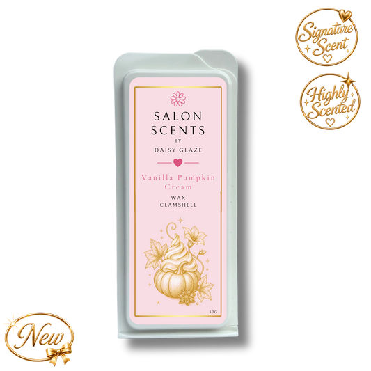 Vanilla Pumpkin Cream wax melt clamshell from the Daisy Glaze Salon Scents range