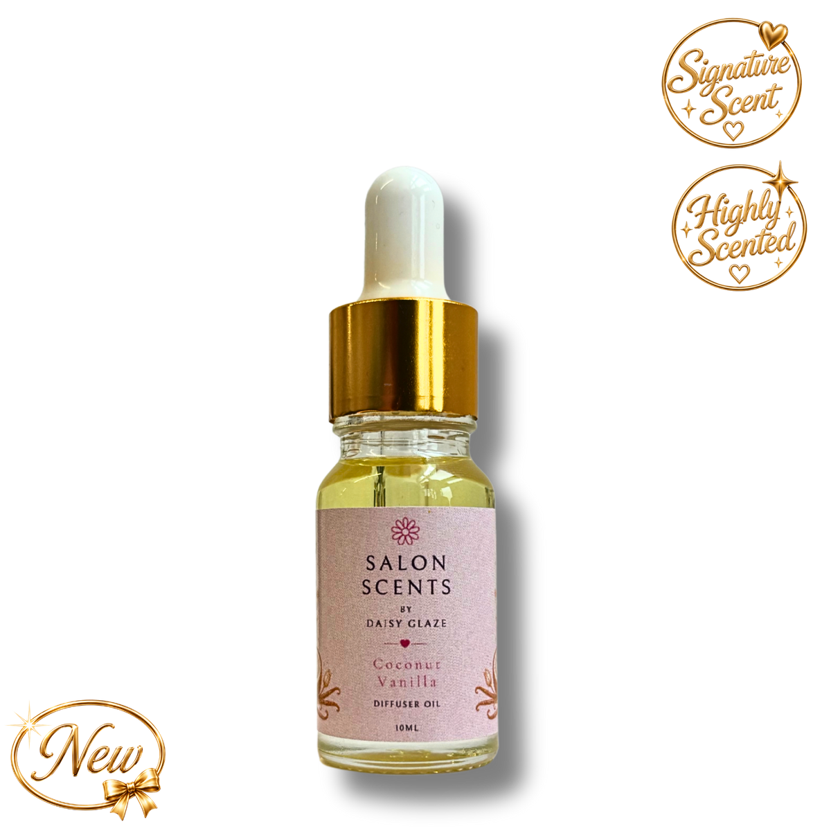 Coconut Vanilla diffuser oil in a 10ml Daisy Glaze dropper bottle