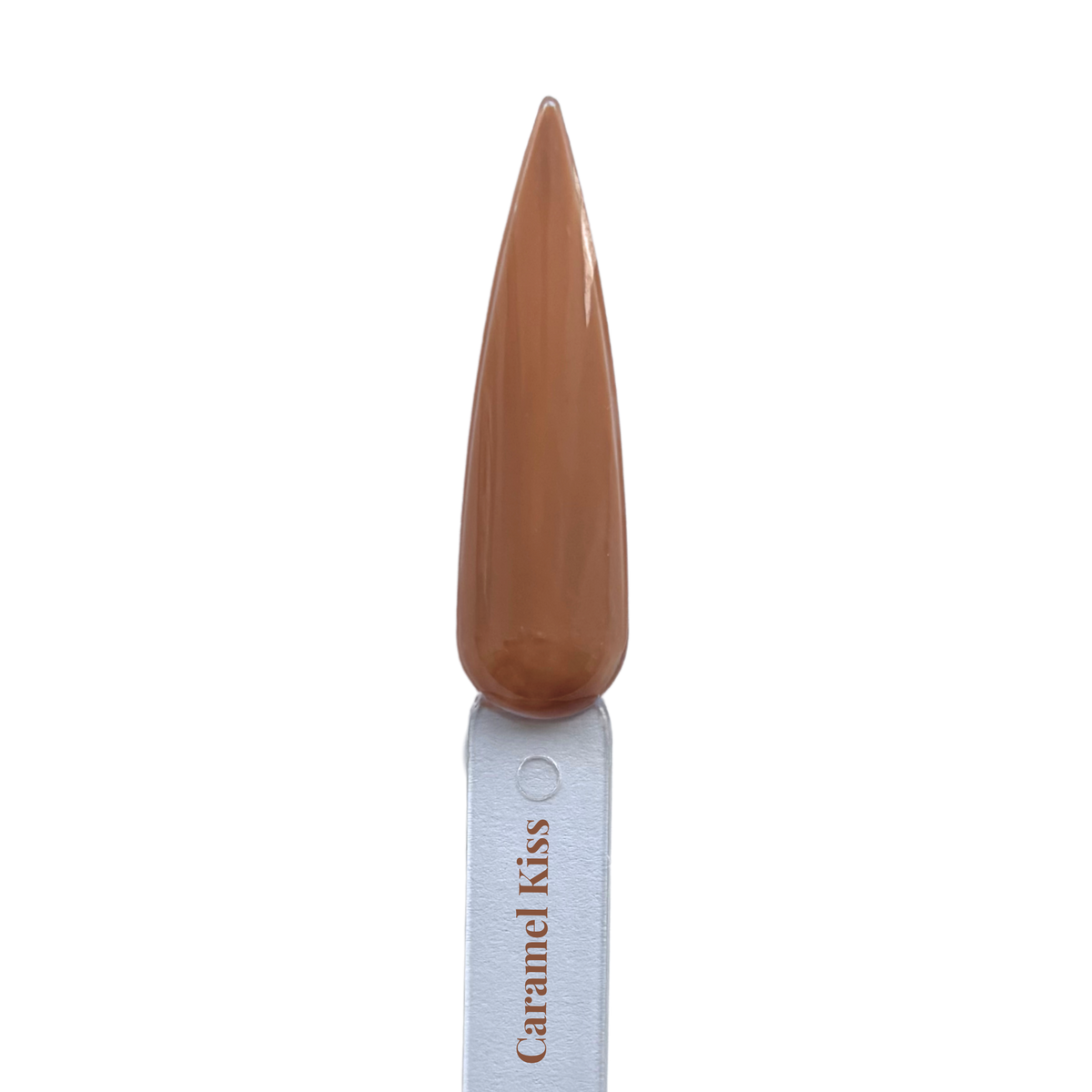 Caramel Kiss gel polish nail swatch in rich caramel brown