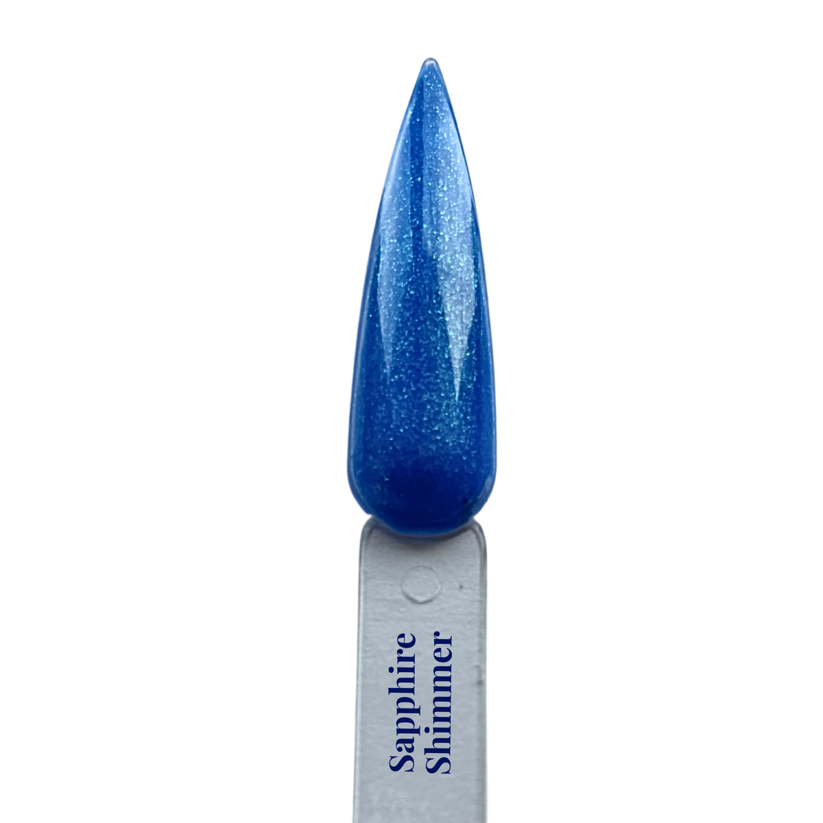 Sapphire Shimmer gel polish nail swatch in sapphire blue shimmer