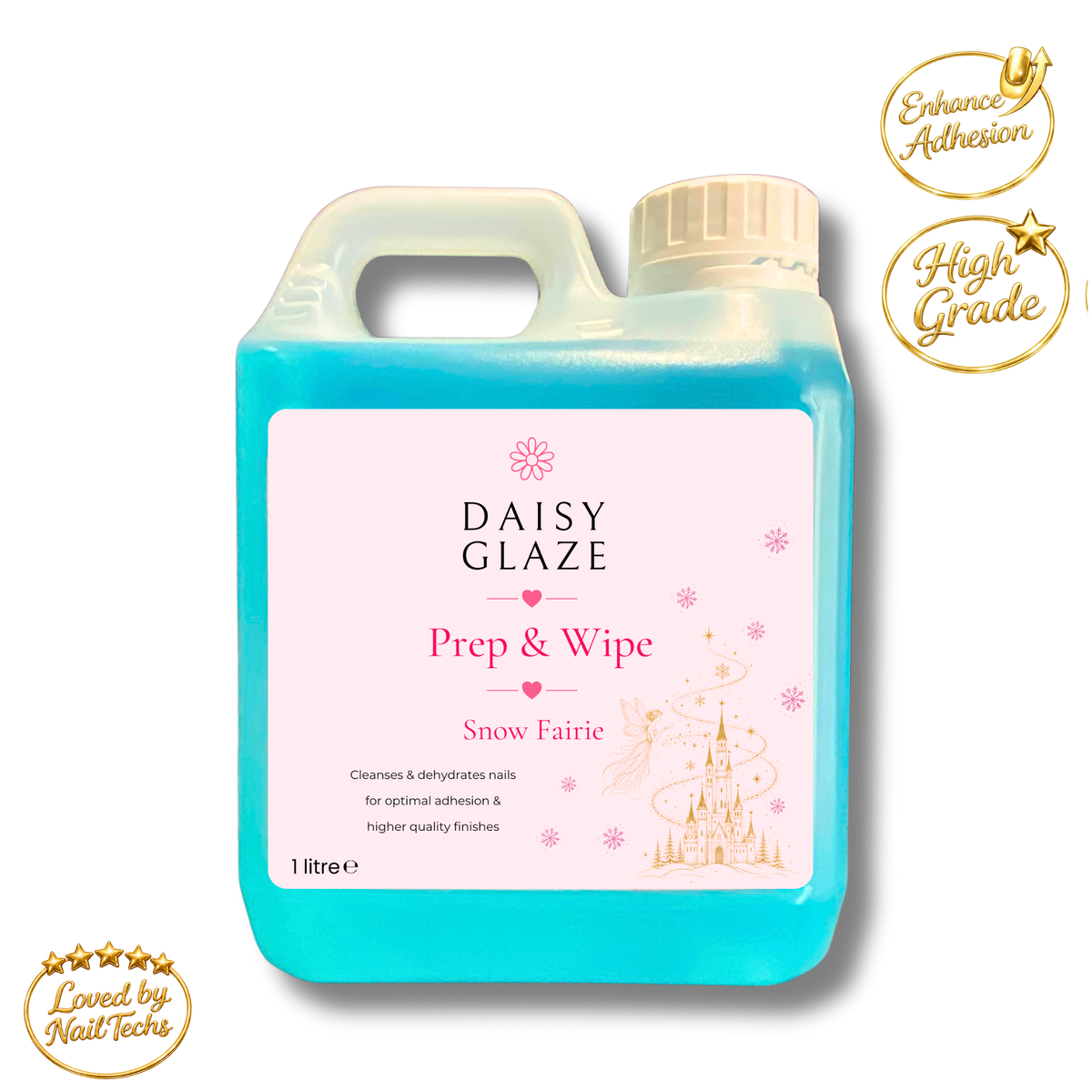 Snow Fairie scented prep & wipe in a 1 litre Daisy Glaze bottle