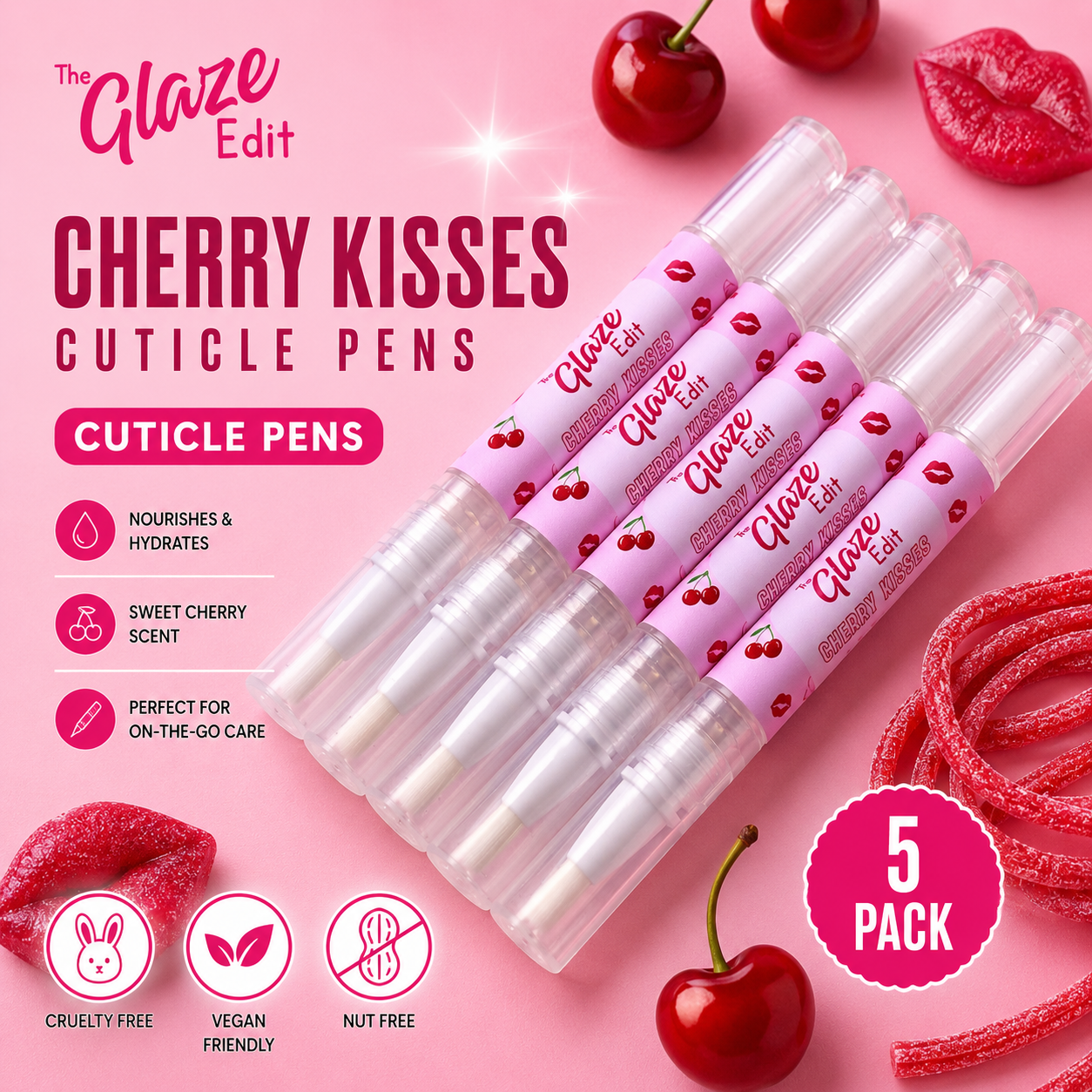 Cherry Kisses Strawberry Laces Cuticle Oil - 5 Pack